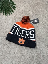 Auburn Tigers Bering Knit Beanie 47 Pom One Size Orange Striped Football NWT