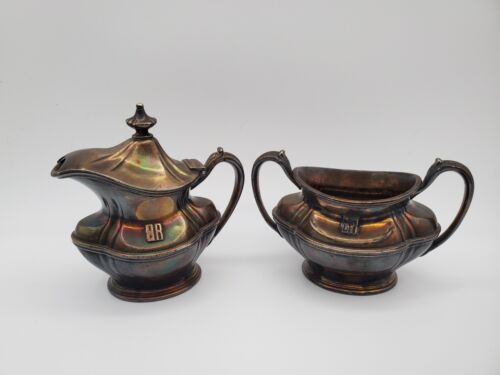 Vintage Burlington Route Railroad Reed Barton Silver Plate Creamer Sugar Bowl