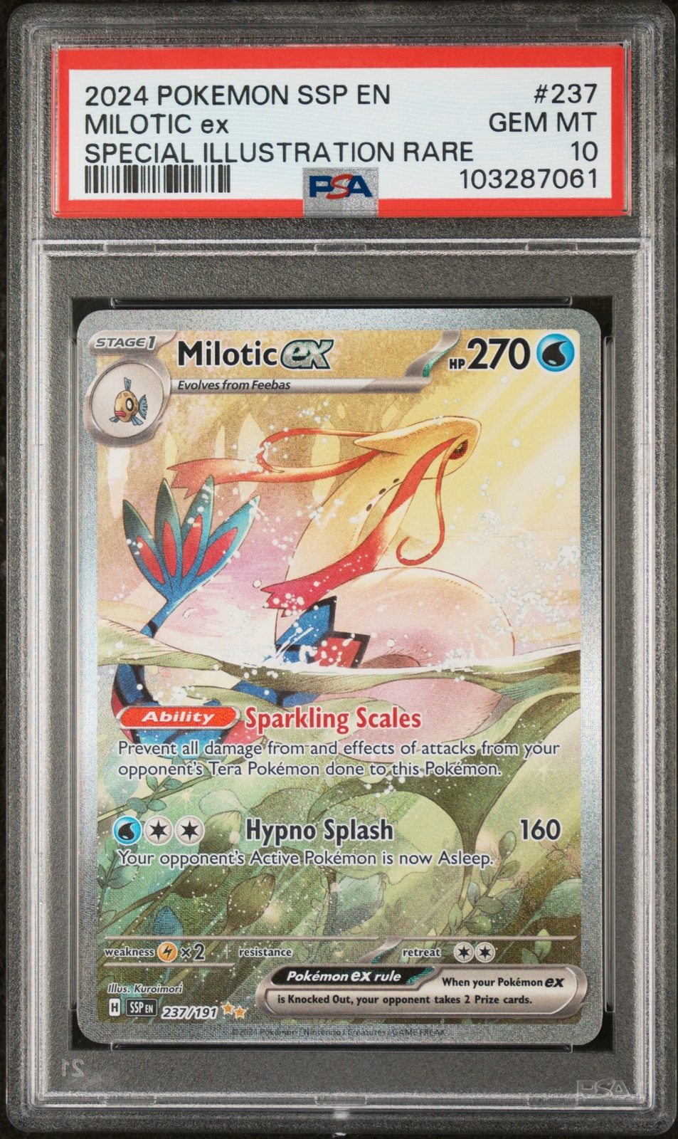 2024 POKEMON SSP EN-SURGING SPARKS SPECIAL ILLUSTRATION RARE MILOTIC EX PSA 10