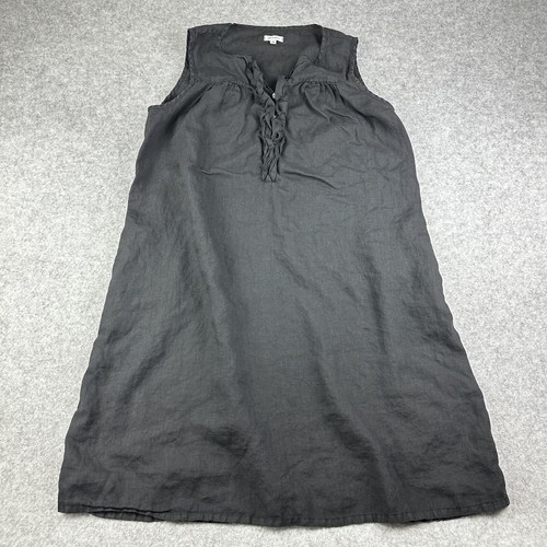 Allen Allen Linen Midi Dress Womens 2X Black Ruffle Pockets Lagenlook USA Made
