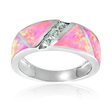 Sterling Silver Lab Created Pink Opal  Cubic Zirconia Band Ring, Size 6