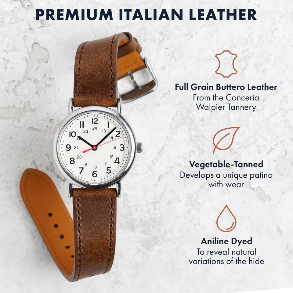 Italian Buttero Leather Watch Band - Dark Brown - 18mm, 20mm or 22mm - Image 2 of 4