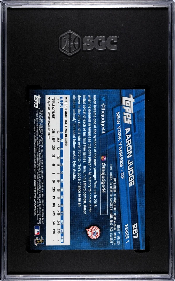 2017 Topps Mini On Demand Catching  #287 AARON JUDGE SGC  10 Gem Mint YANKEES RC - Image 2 of 2