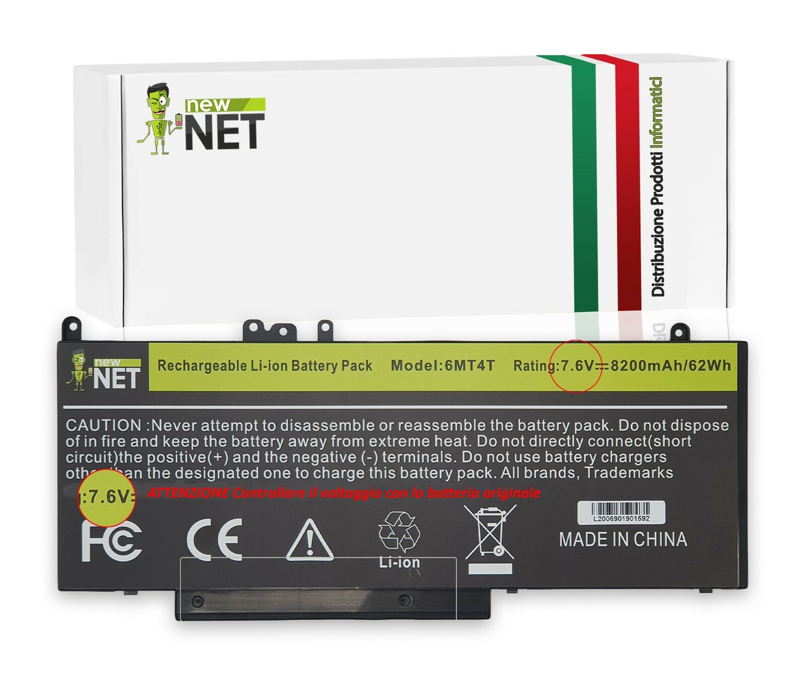 Batteria 6MT4T compatibile con Dell Latitude E5270 E5470 M3510 E5570 [8200mAh]
