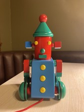 VINTAGE HOOBERT TOYS WOODEN MADE IN USA 1989 CLOWN PULL TOY