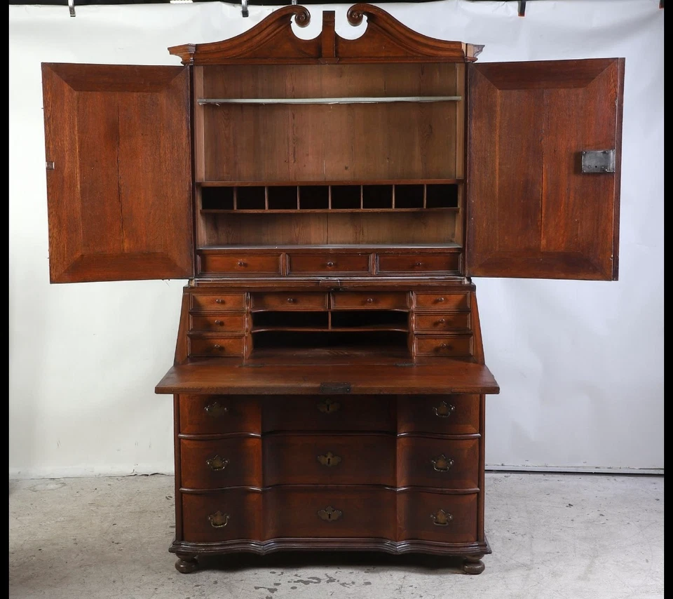 antique baroque fench 2pc desk cupboard serpentine country 1700s - Image 3 of 4