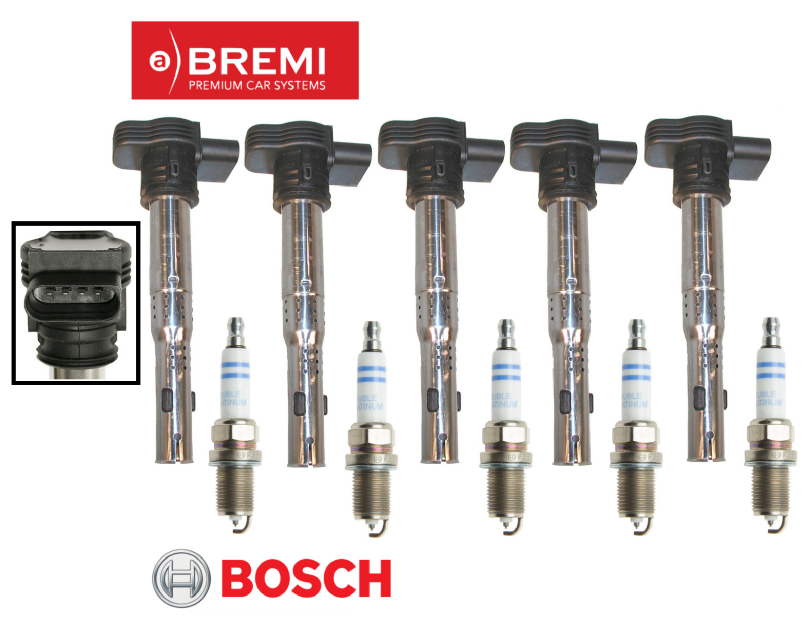 Ignition Coil Bremi  Spark Plug Double Platinum OEM Bosch 5sets for Audi VW