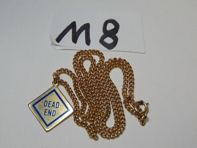 Vintage Gold Tone Swank Necklace NOS Road Sign Pendant Dead End & No Parking 70s