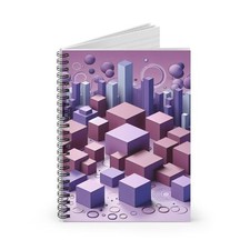 Spiral Notebook Ruled Line Purple 3D Boxes Design 6, Gift, Birthday