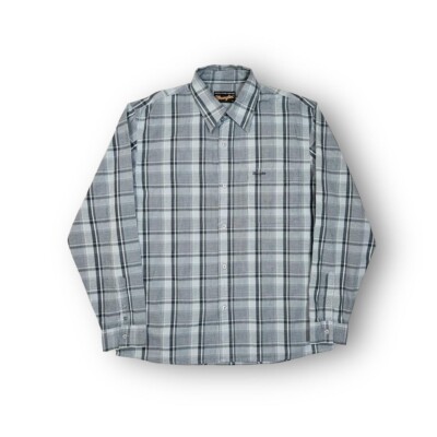 Wrangler Original Karo Langarm Hemd Türkis Blau Schwarz Weiß (L)