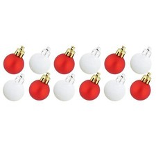 Christmas Decorations 12 Pack 30mm Baubles Glitter / Plain Red and White
