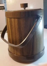 Vintage Ice Bucket Mid Century Modern Entertaining Barware Plastic Faux Wood