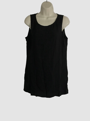 $218 Eileen Fisher Women's Black Silk Ballet Neck Tunic Tank Top Size XXS 