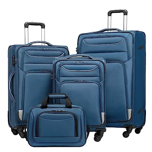 Luggage 4 Piece Set Suitcase Spinner TSA Lock Softshell blue+sliver