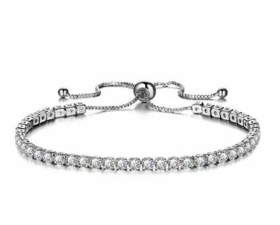 Sterling Silver Plated CZ Bracelet Adjustable Women Dainty Gift Jewelry