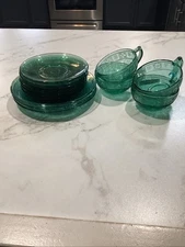 13Pcs Vintage Jeanette Glass Doric Pansy Ultramarine Cups Saucers & Plates