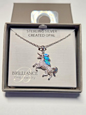 Sterling Silver Created Opal Unicorn Pendant Necklace , 18" chain - New