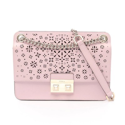 FURLA BELLA Chain Shoulder Bag Leather Light Pink