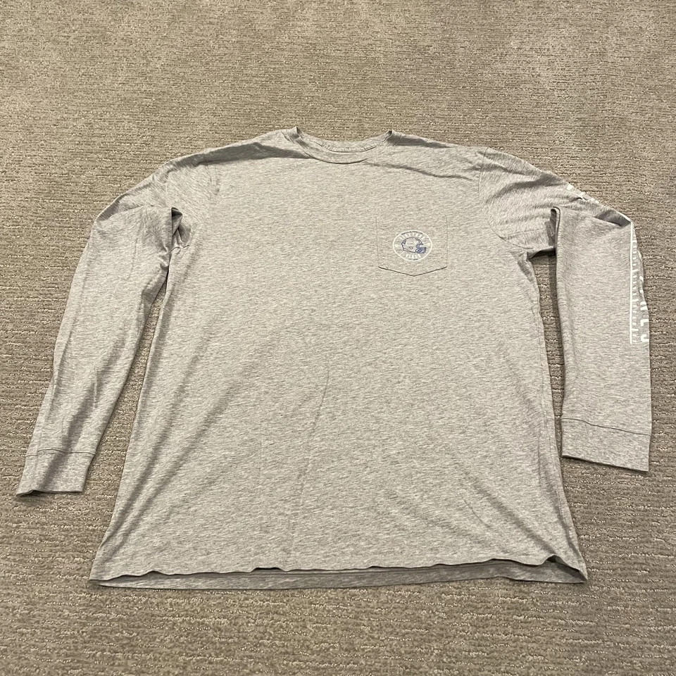 Vineyard Vines Shirt Mens Large Gray Long Sleeve Pocket Football Graphic Whale - Image 3 of 4