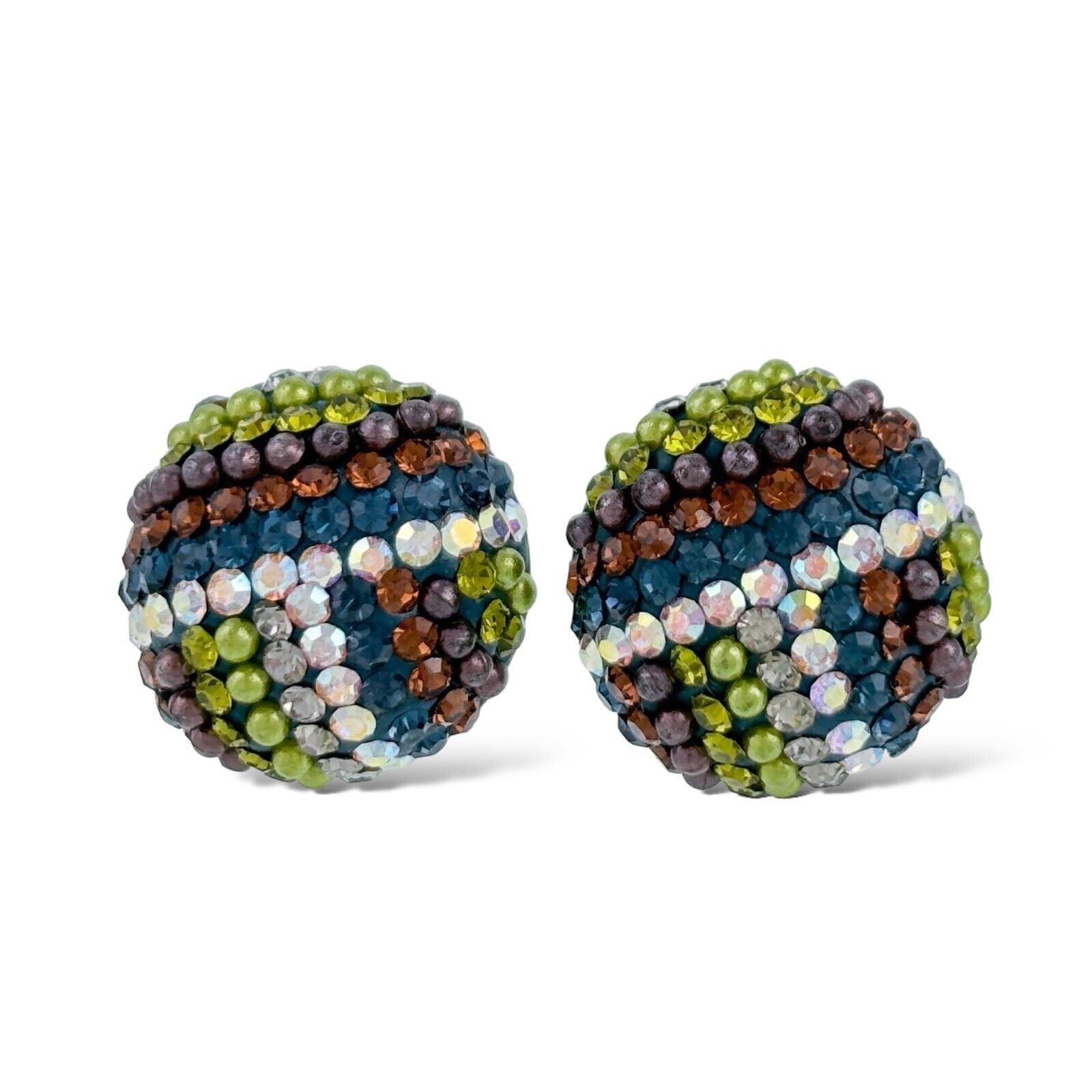 Multicolor Pavé Crystal Button Stud Earrings | Vi… - image 1
