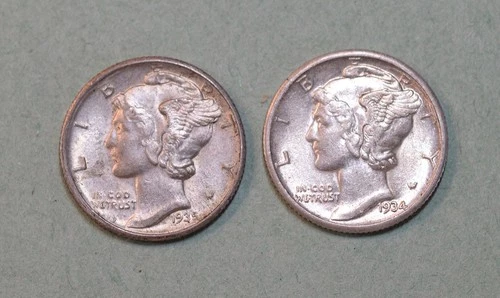 1934 and 1935-D Mercury Dimes