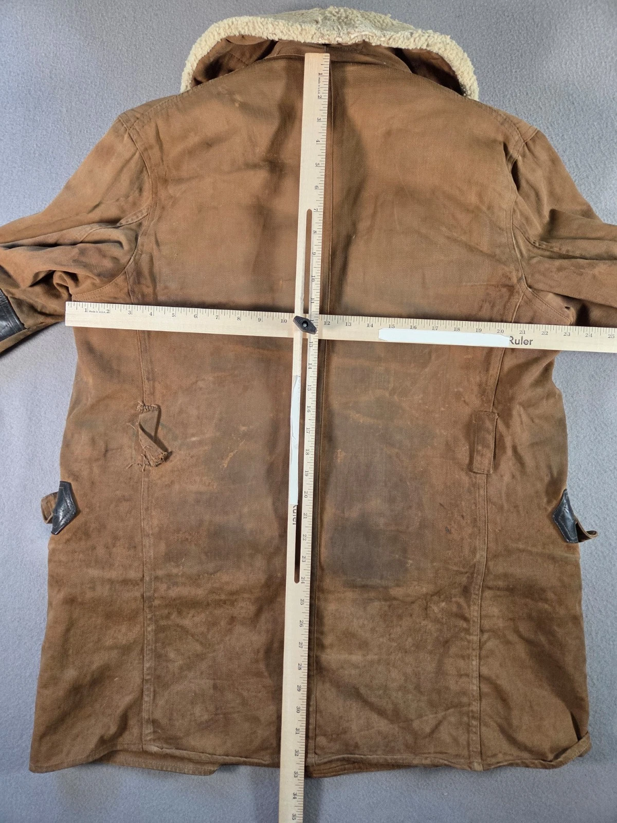 Vintage Barnstormer Coat Mens Large Brown Moleskin Shearling Lined Leather Trim - product detail image 13
