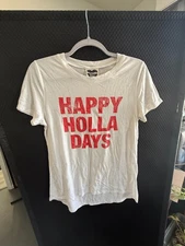 Modern Lux Large Happy Holla Days Tee Shirt Christmas Women's White Soft Xmas