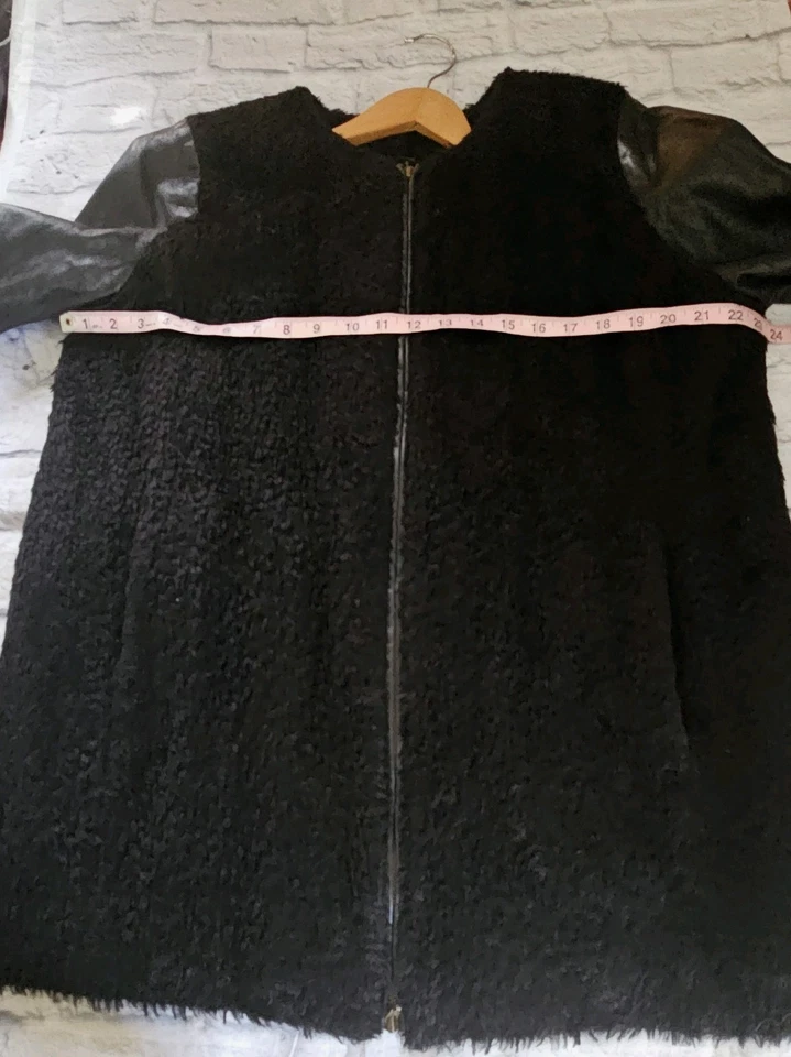 Eileen Fisher Suri альпака и кожаное пальто с длинным рукавом куртка с подкладкой черный L новый с Ярлыками - Изображение 2 из 4