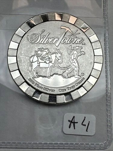 SILVER TOWNE 1 OZ. .999 SILVER POKER CHIP STYLE STACKER - COOL Proof Like