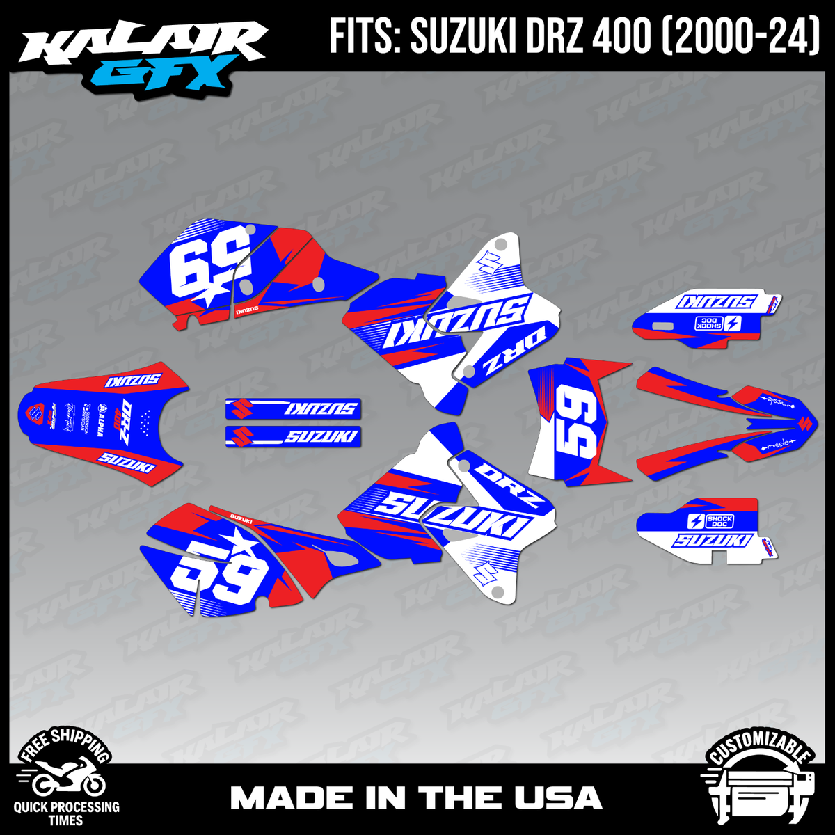 Graphics kit for Suzuki DRZ400 SM, S and E (2000-2024) Flux Series