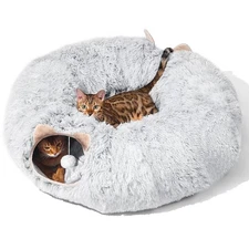 Cat Tunnel with Cat Bed for Indoor Cats, Under Christmas Tree Soft Plush Peek...