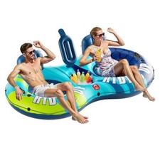 Inflatable Double River Tube, 2 Person 660lb Capacity, Puncture Dark Blue