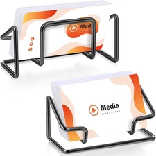 Landhoow Business Card Holder Desk Metal Display Stand 2 Pack Black