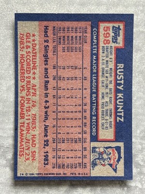 1984 Topps RUSTY KUNTZ Baseball's Dirtiest Funniest Name Real