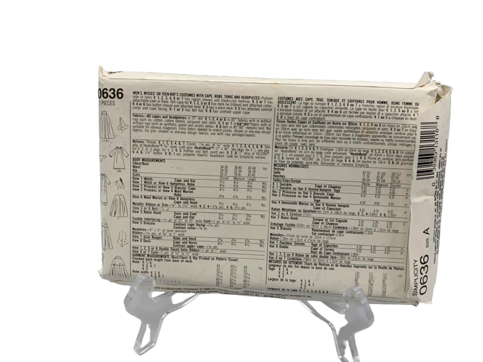 Halloween Costume Pattern Sm-Med-Lg  Witch Dracula Robin Hood Simplicity 0636 - Image 2 of 2