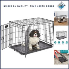 30-Inch Double Door Dog Crate for Medium Breeds with Divider and Leak-Proof Tray