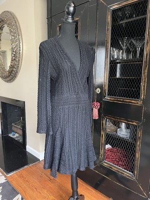 NWT IRO Sundae Black Lace Crochet Flare sheath shift Faux Wrap Dress LBD 44  12