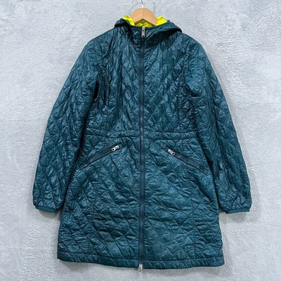 The North Face ThermoBall Parka Jacket Women Medium Teal Lined Quilt Hooded Logo