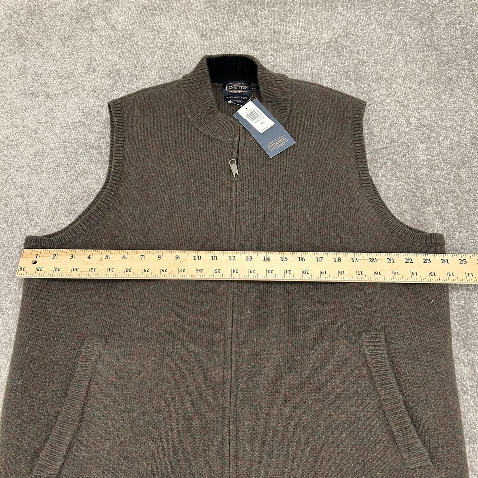 Pendleton Vest Mens 2XL Green Washable Wool Full Zip Pockets Knit Mock Neck - Image 3 of 4