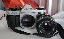 Canon AE-1 Program 35mm SLR Film Camera with 50mm Lens Kit, Tested and Working