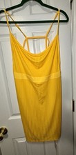 NWT MICAS SZ L YELLOW Womens Ribbed Bodycon Mini Dress