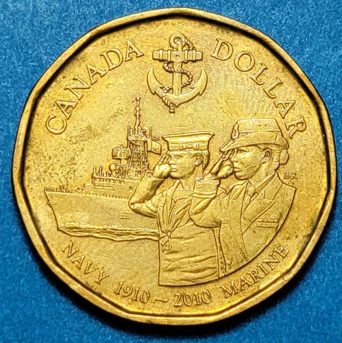 2010 Royal Canadian Navy 100th Anniversary CANADA 1 DOLLAR LOONIE Combined Ship