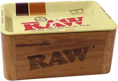 RAW Wooden Cache Box Mini With RAW Classic Rolling Tray Magnetic Lid Storage UK