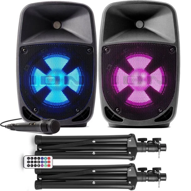ION Audio Pro Glow DUO 8 Compact PA System with Stands Mic and Cables