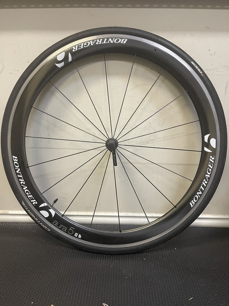 700c Bontrager Aura 5 Front Wheel Clincher Aluminum Carbon 700c Bontrager Aura 5 Front Wheel Clincher Aluminum Carbon