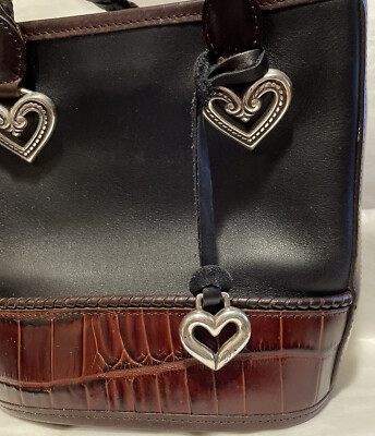 Vintage Brighton Leather Cute Mini Bucket Bag Croc Trim Two Tone 8
