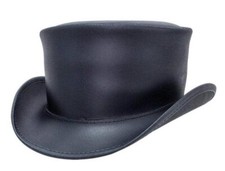 Plain Band Leather Hat Leather Top Hat Steampunk Top Hat Gothic Motorcycle Hat
