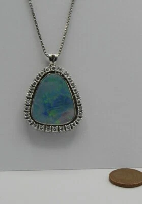 Weißgold Kette + Anhänger Collier Jensen Opal + 1.40 Ct Brillant IF 585 Gold - Bild 1 von 4