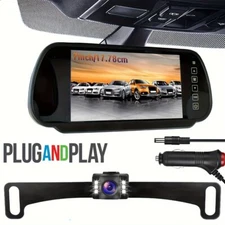 7" Mirror Monitor Backup Camera License Plate 6LEDs Rear View For Pickup Van RV