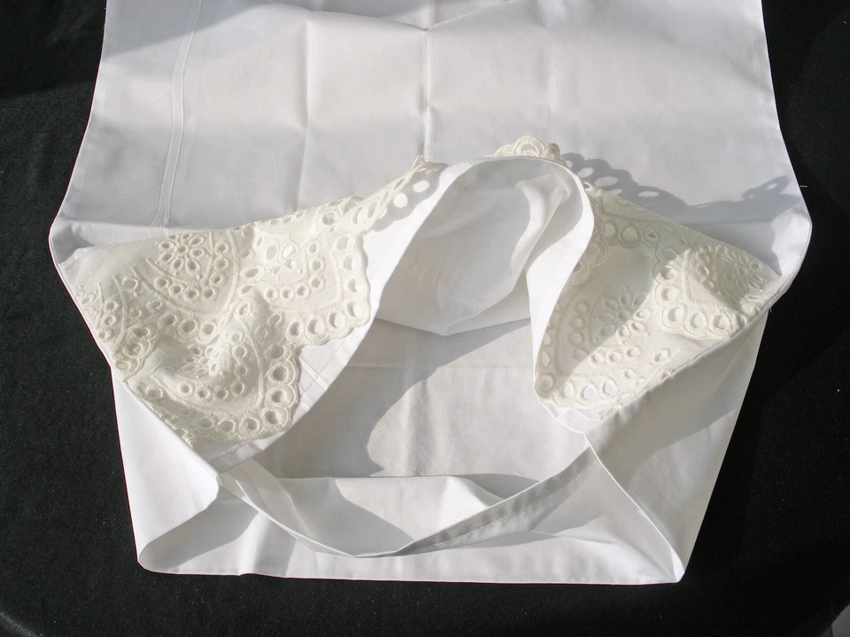 2 Fundas de Almohada Nuevas Bordadas Encaje Algodón Satén Estándar Queen King Blanco M20# Foto 4 de 4